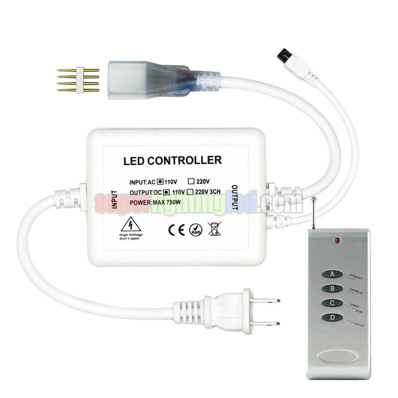 RF 4 Keys remote control controller, AC110V/220V, Output 1500W For high-voltage RGB lamp with light bar